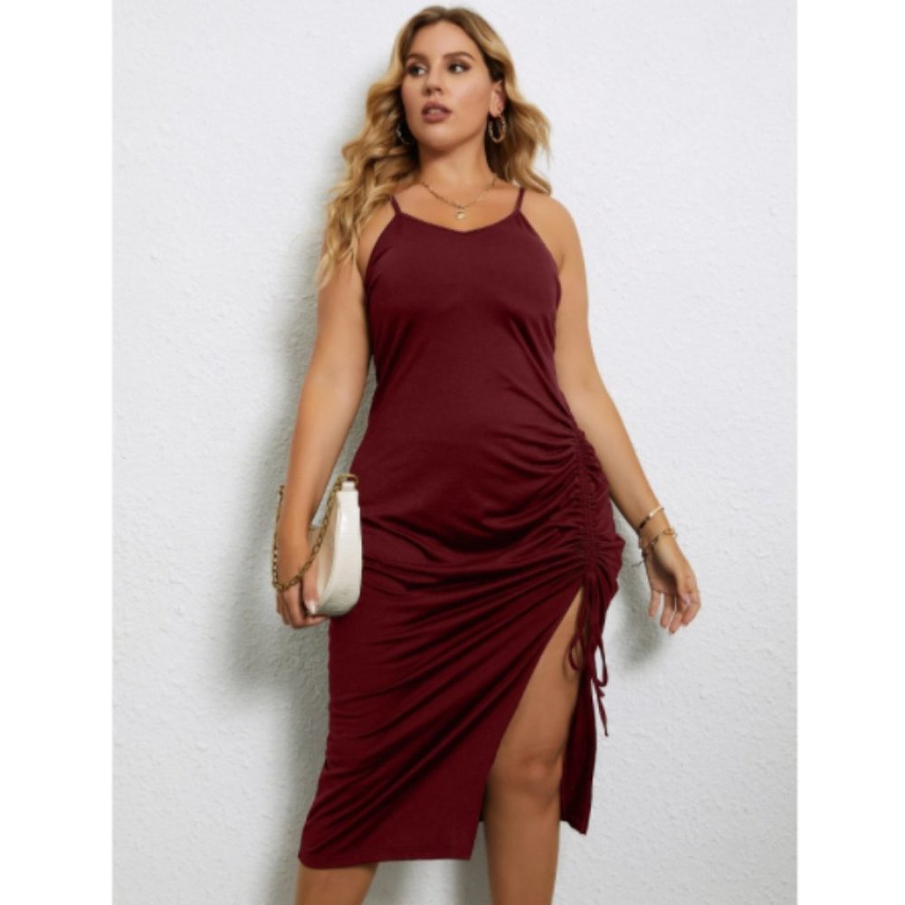 Plus Drawstring Front Split Thigh Cami Dress – Bu… - image 7